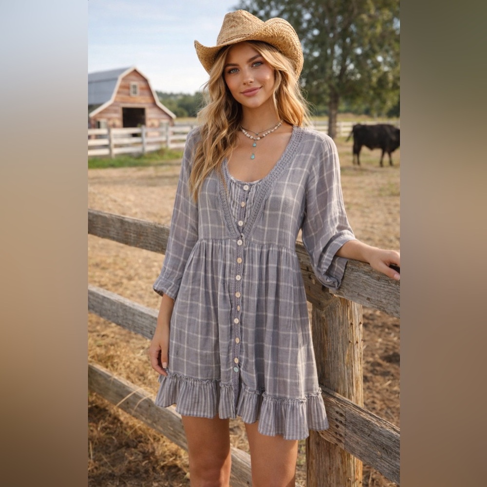 April Cornell 100% cotton gauze gingham dress XS